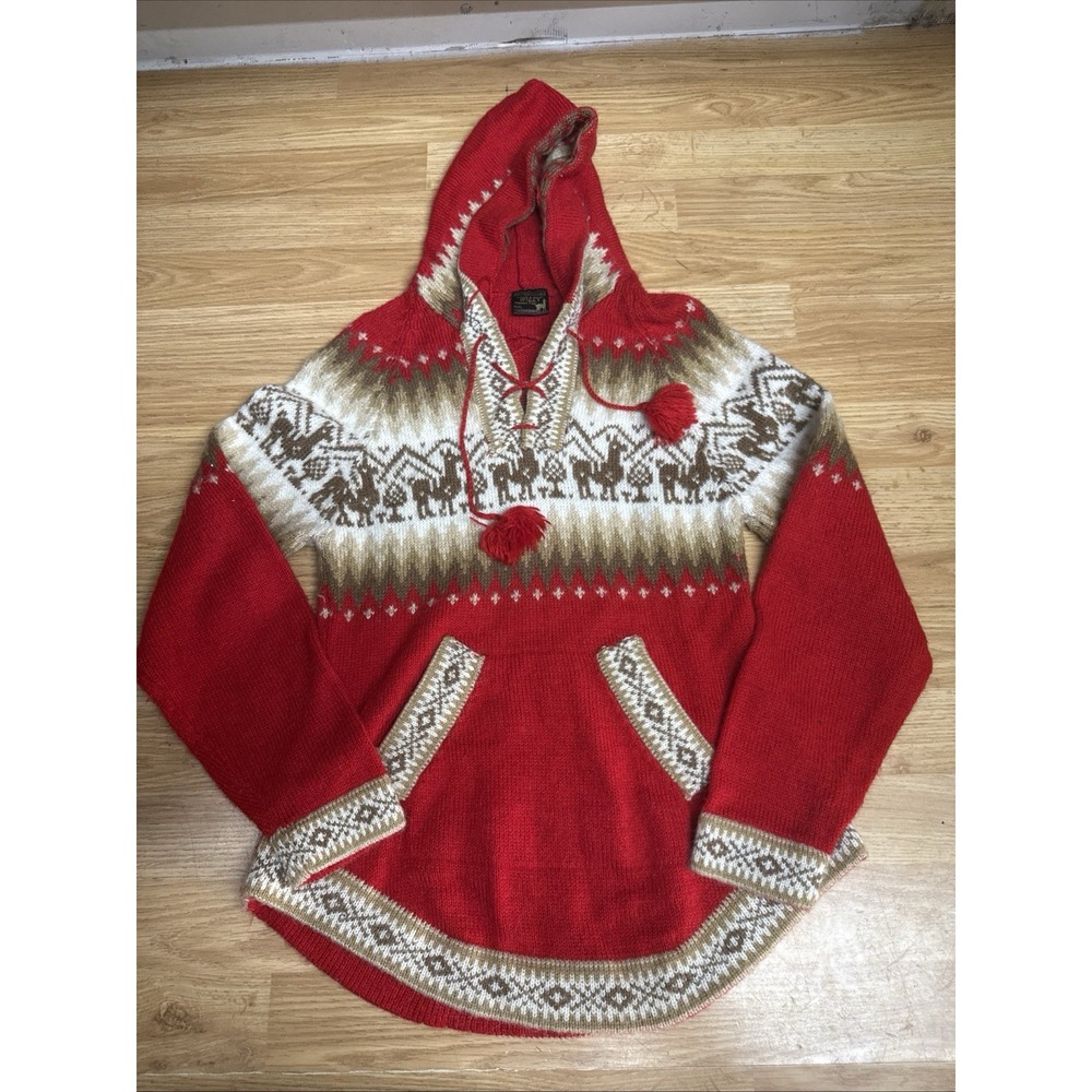 VTG Artesanias Willy AlpacaFina Hoodie hippie Aztec Boho Folk cabin cozy art XS